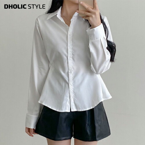 樂天商城 - サイドピンタックシャツ・p579911 レディース 【tops】 韓国ファッション トップス シャツ 長袖 ウエスト サイド ピンタック カラーネック 無地 シンプル カジュアル 無地 お出かけ 春 秋 STYLE
