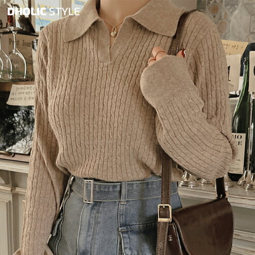 楽天DHOLICスキッパーケーブル編みニット・p592861 レディース 【tops】トップス 長袖 ニット スキッパーネック ボタン ケーブル編み ガーリー カジュアル カラバリ お出かけ 着回し 冬 STYLE 韓国ファッション