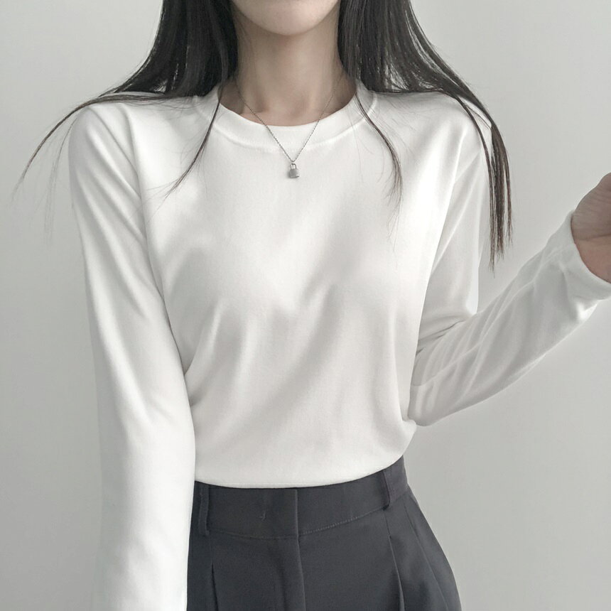 両起毛ラウンド長袖Tシャツ・p616885 レディース トップス 長袖 ラウンドネック Tシャツ 裏起毛 無地 カラバリ シンプル カジュアル お出かけ 着回し 秋 冬 STYLE 韓国ファッション dholicstyle-10067601 DHOLIC サンプル画像2