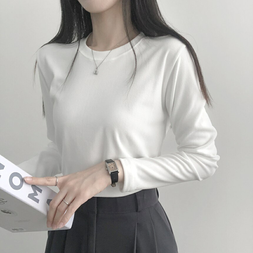 両起毛ラウンド長袖Tシャツ・p616885 レディース トップス 長袖 ラウンドネック Tシャツ 裏起毛 無地 カラバリ シンプル カジュアル お出かけ 着回し 秋 冬 STYLE 韓国ファッション dholicstyle-10067601 DHOLIC サンプル画像3