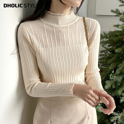樂天商城 - シアーフリルモックネックニット・p621386 レディース 【tops】トップス 長袖 ニット モックネック フリル シアー スリムフィット フェミニン 大人 お出かけ 着回し 秋 冬 STYLE 韓国ファッション