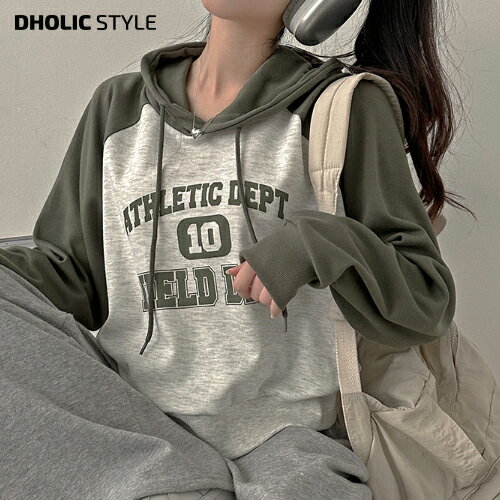 配色ラグラン10ロゴパーカー・p627218 レディース 【tops】トップス 長袖 パーカー フード 配色 レタリング プリント ロゴ カジュアル お出かけ 着回し シンプル 春 秋 冬 STYLE 韓国ファッション