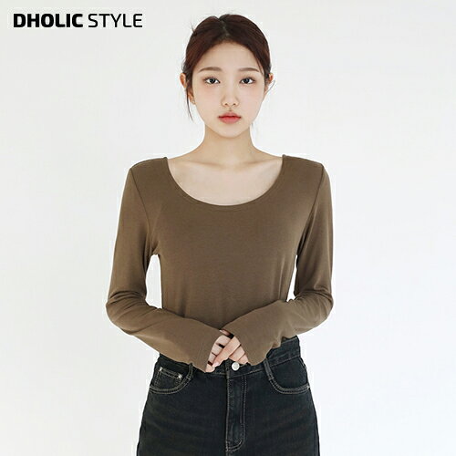樂天商城 - ワイドUネック長袖Tシャツ・p629014 レディース 【tops】トップス 長袖 Uネック Tシャツ 無地 シンプル 鎖骨 デコルテ カジュアル お出かけ 着回し 春 秋 冬 STYLE 韓国ファッション