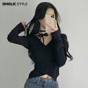 ストラップ付クロス長袖Tシャツ・p629093 レディース 【tops】トップス 長袖 Tシャツ クロス Vネック ストラップ スリムフィット リブ 大人 お出かけ 着回し シンプル 春 秋 冬 STYLE 韓国ファッション
