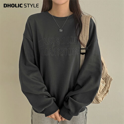 TAKEルーズスウェット・p632224 レディース 【tops】トップス 長袖 ラウンドネック ルーズ ゆったり 刺繍 レタリング カジュアル お出かけ 着回し パステルカラー 春 STYLE 韓国ファッション