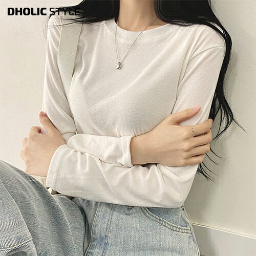 乐天商城 - ラウンドネックスリムTシャツ・p633186 レディース 【tops】トップス 長袖 Tシャツ ラウンドネック スリムフィット 無地 シンプル お出かけ 着回し 春 STYLE 韓国ファッション
