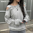 ショルダースリットアシメスウェット・p640477 レディース 【tops】トップス 長袖 ラウンドネック スウェット スリット カジュアル 無地 シンプル お出かけ 着回し 春 秋 SSANYO 韓国ファッション