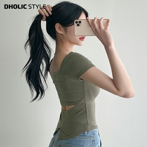 乐天商城 - バックスリット半袖Tシャツ・p652061 レディース 【tops】トップス Tシャツ 半袖 ショートスリーブ バックスリット スリム クロップド タイト 無地 運動 セクシー 春 夏 SSDANG 韓国ファッション