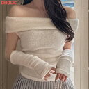 kn レディース 韓国ファッション トップス ノースリーブ ニット アームウォーマー オフショル ブークレ 鎖骨 かわいい フェミニン セクシー デート ガーリー 秋 冬 SSHIGH