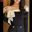 配色リボンオフショルTシャツ