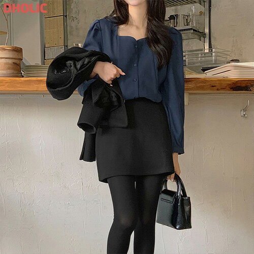 bl レディース 韓国ファッション トップス ブラウス 長袖 ハートネック パフスリーブ 起毛 シンプル フェミニン オフィス カジュアル 秋 冬 SSHOTP