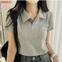 tops レディース 韓国ファッション トップス カットソー 半袖 Tシャツ スキッパー クロップド 伸縮性 伸びる ガーリー ベーシック シンプル デイリー オフィス 通勤 着回し デート お出かけ プチプラ 春 夏 SSPEEL(4)
