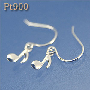 地金フックピアス 音符モチーフ Pt900(プラチナ PT pt) 小さい音符がゆらゆら揺れる 【おんぷ/音楽】 【ネコポス便送料無料】