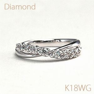 ダイヤモンド ピンキーリング 流れるような曲線を描いたクロスライン ダイヤモンド 合計約0.12ct K18WG(ホワイトゴールド) 【送料無料】【18金 リング】【指輪/小指】 10P03Dec16