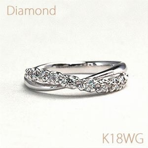 ダイヤモンド ピンキーリング 流れるような曲線を描いたクロスライン ダイヤモンド 合計約0.12ct K18WG（ホワイトゴールド） 【送料無料】【18金 リング】【指輪/小指】 10P03Dec16