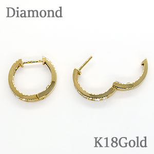 ダイヤモンド フープピアス(中折れ式)ダイヤモンド左右合計 約0.50ct K18Gold(ゴールド)【ハーフエタニティー】【K18／18金】【送料無料】