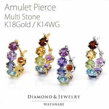 アミュレットフープピアスマルチストーン/厄除け/お守りK14WG(ホワイトゴールド k14wg 14金)K18Gold(ゴールド k18gold k18yg y...