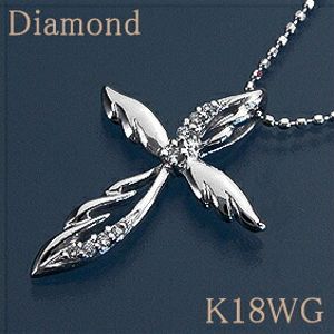ダイヤモンド約0.05ct K18WGクロスペンダントネックレス【送料無料】 10P03Dec16(4)