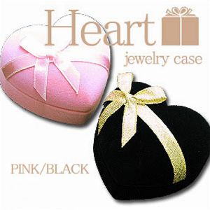 【有料ケース/ケースのみの注文不可】ハート&リボン☆ジュエリーケースフロッキー(ベルベット調) 【ベビーリング」