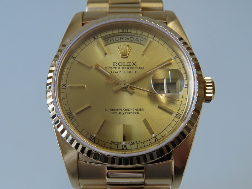 ロレックス　ROLEX　デイデイト　2024/4正規OH 18238 K18YG シャンパン　L番　自動巻き 【中古】 【送料無料】