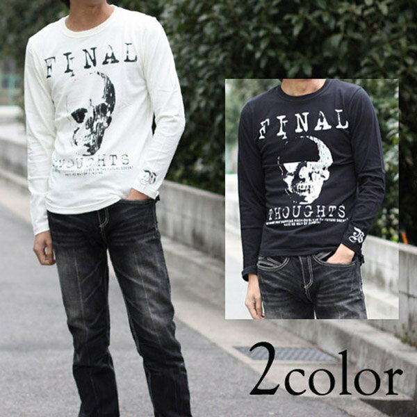Spiff かすれスカルプリントクルーネック長袖Tシャツ