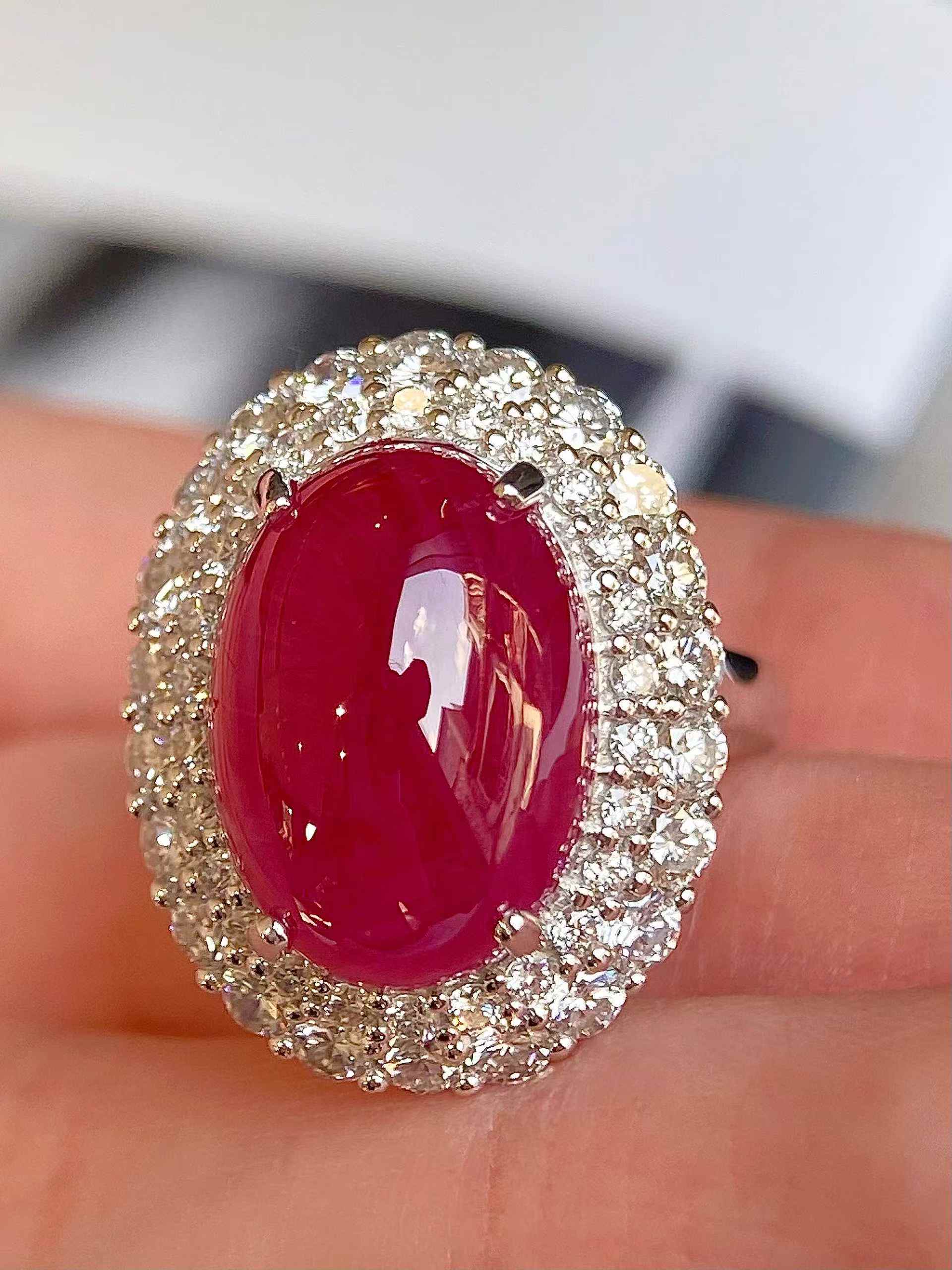 16.41ct ミャンマー産 カボションカット ルビー 2WAYジュエリー