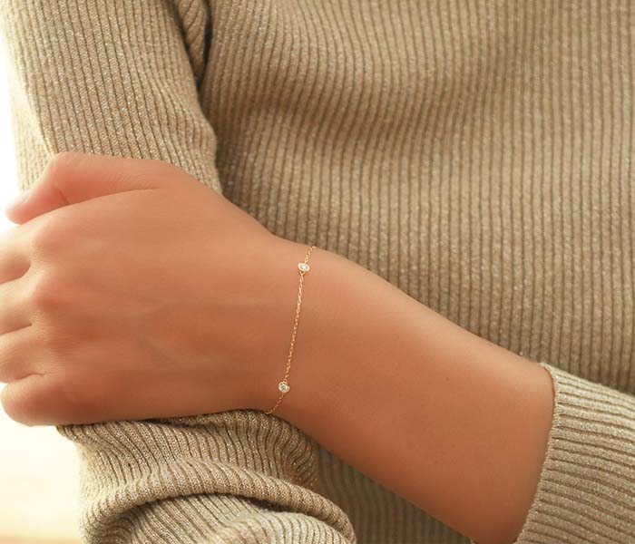 ダイヤモンド専門店THJ 0.1ct/0.3ct/0.5ct K18 THJ with〜Station ブレスレット D0.1ct/0.3ct/0.5ct ブレス 高品質SIクラス以上 18金 18k ホワイトゴールド イエローゴールド あずきチェーン プレゼント