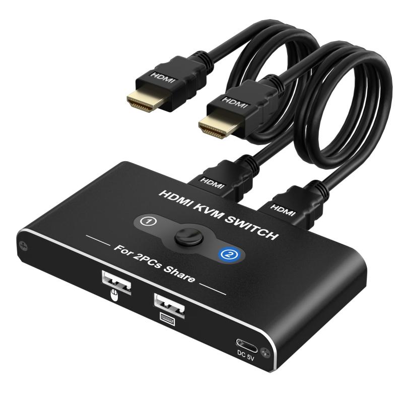 USB 切替器 KVMスイッチ HDMI 2入力1出力 パソコン2台モニター1台切り替え パソコン2台 キーボード/マウス/ディスプレイ1台共有できる切り替え器 4K@60Hz映像出力 ポートに挿すだけの簡単接続 HDMI