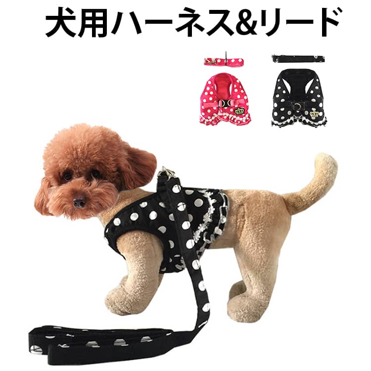 スカートとドットのハーネスリードセット 犬 散歩 ハーネス 犬具 胴輪 犬 スカート...