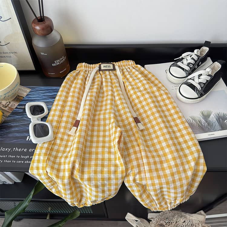 子供服 虫よけ チェック柄 裾ゴムパンツ 長ズボン 春夏用 棉 キッズ 涼しい 日除け 子供服 綿 コットン ロングパンツ 男の子 防虫 薄手 カジュアル 冷感 保育服 防蚊 普段着 通園 通学 ルームウェア お部屋着 韓国子ども服 おしゃれ - 3