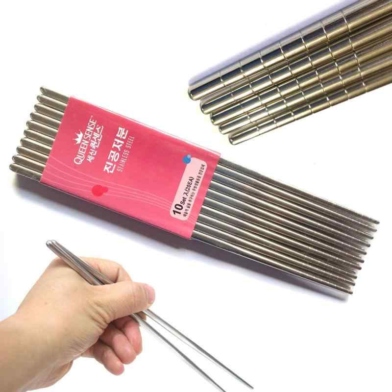 [QUEEN SENSE] 真空ステンレス中空柄箸10組 / Vacuum Stainless Steel hollow Pattern Chopsticks 10 P..
