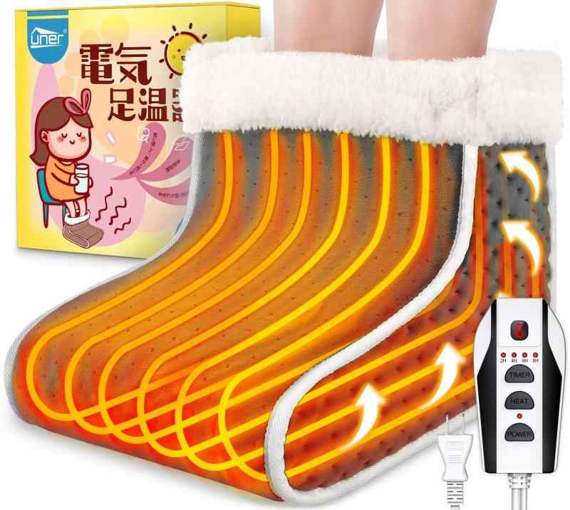 Uner®【看護師監修】 足温器 フットウォーマー 足元ヒーター コンセント式 6段階温度調節 タイマー付き 省エネ 電気足入れヒーター 過熱防止機能 速暖 冷え症対策 フットヒーター 洗濯可能