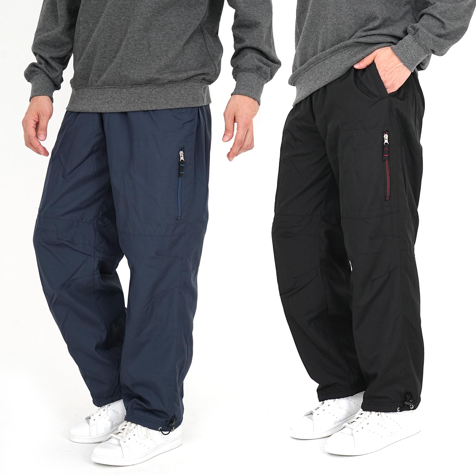 シャカパン メンズ 裏フリース イージーパンツ 作業着 ウォーキングパンツ オーバーパンツ 裾直し不要 ファスナー付 あったか 秋 冬 防寒