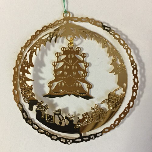 【クリスマス雑貨】 オーナメント ゴールド ツリー＆ギフト ゴールドの輪の中にクリスマスツリー ゴージャスなオーナメント