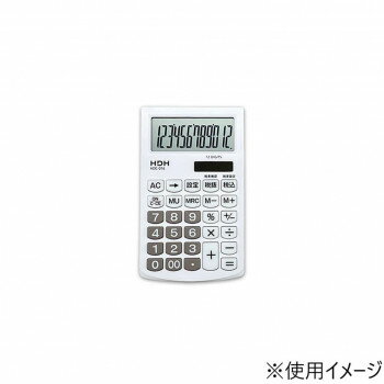 保土ヶ谷電子販売　電卓　手帳サイズ　12桁　ホワイト×グレー　HDC-016TGY