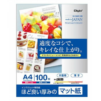 ナカバヤシ インクジェットマット紙 薄手 片面 A4 100枚 JPSG-A4S-100