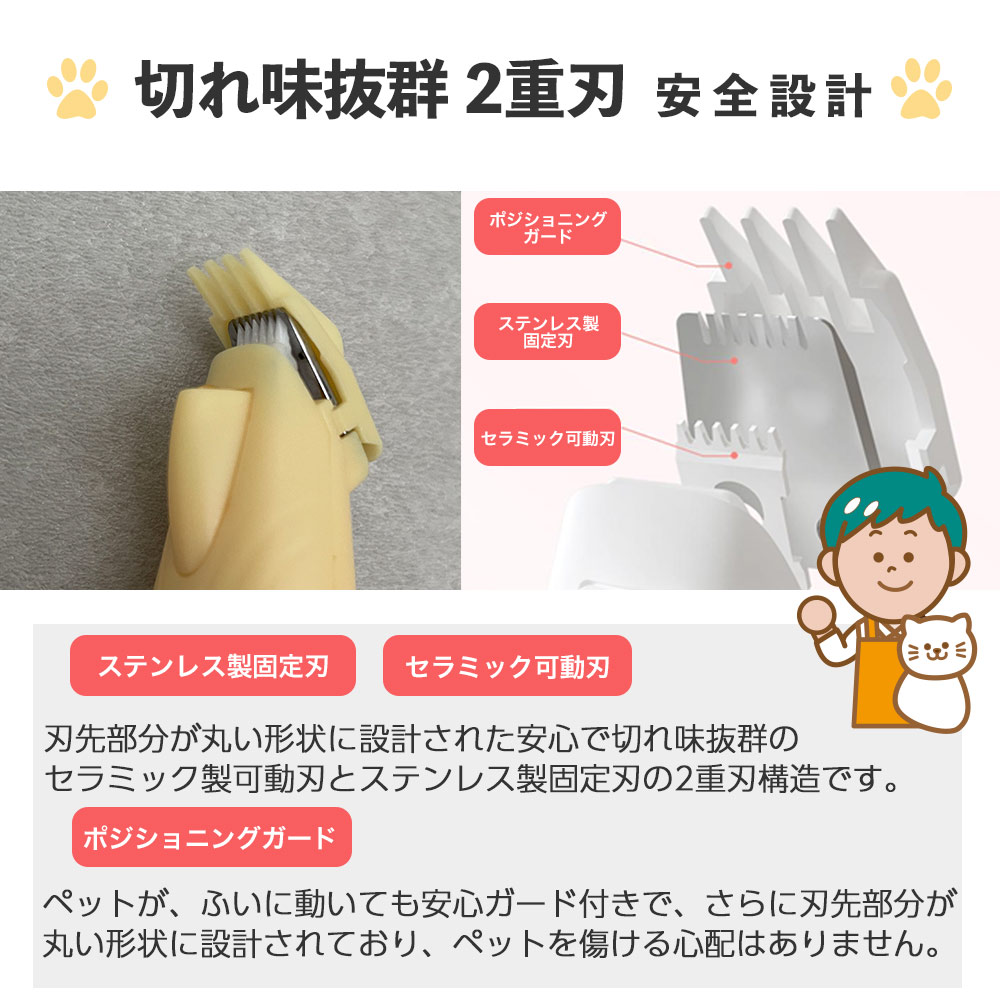 ペット用バリカン犬猫電動バリカンLEDライト搭載足裏耳裏顔回りお尻2段階スピード調整USB充電式切れ味静音設計滑り止め設計操作簡単自宅トリミング用初心者向け用小型軽量家庭用業務用