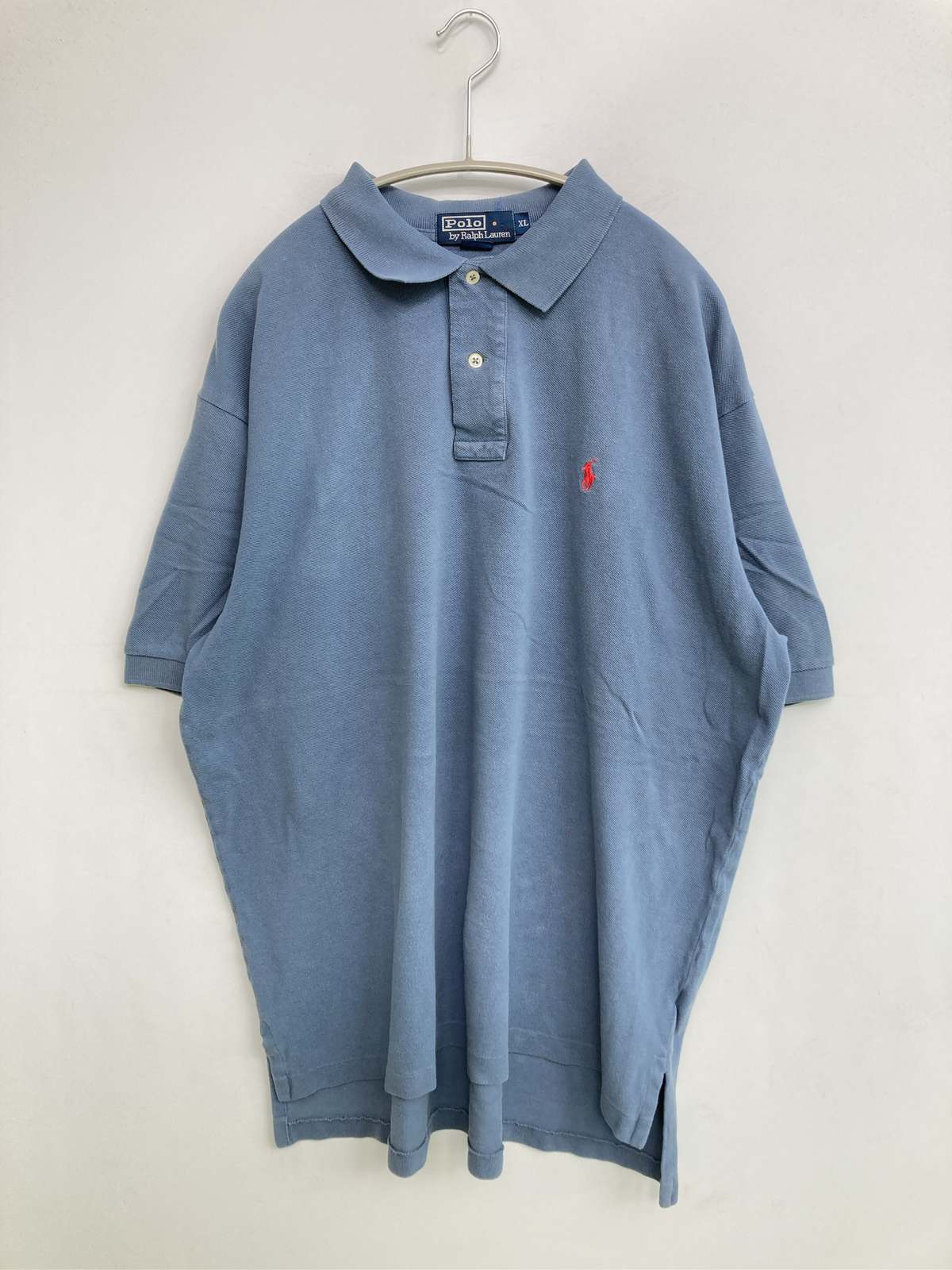 中古 Polo by Ralph Lauren ポロバイラルフローレン ポロシャツ XL スカイブルー 無地 ワンポイント ブランドロゴ 半袖 メンズ