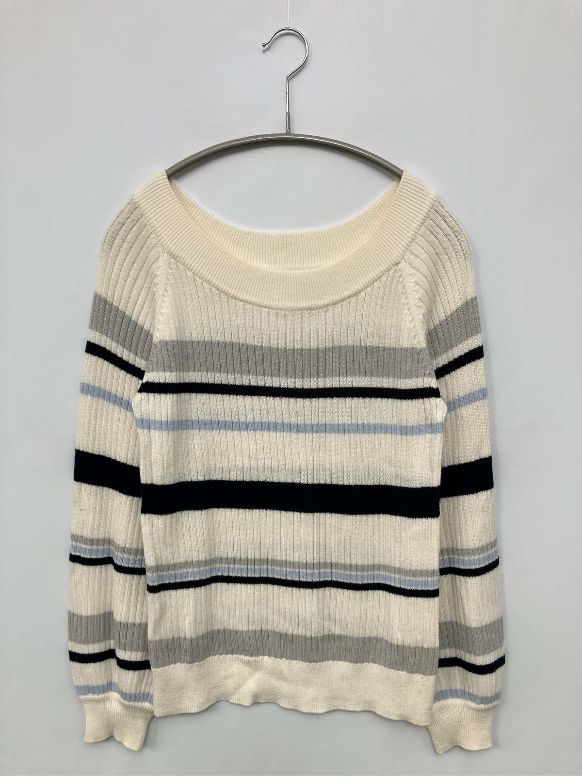 【中古】CECIL McBEE セシルマクビー ニット/セーター M アイボリー コットン ニット ボーダー柄 ミドル丈 長袖 ボートネック レディース