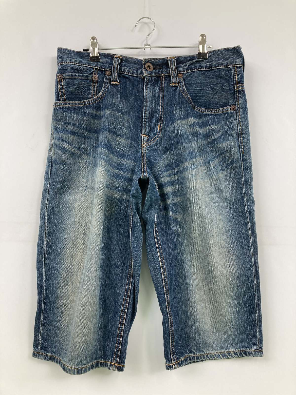 【中古】EDWIN エドウィン デニムパンツ 30 ブルー ハーフ・ひざ丈 無地 スタンダード レギュラー ヴィンテージ メンズ