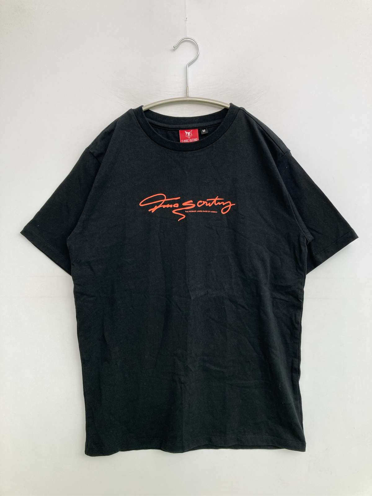 T-MAC OUTING Tシャツ/カットソー M ブラック 無地 前面プリント ブランドロゴ 刺繍 ミドル丈 半袖 クルーネック(丸首) メンズ レディース