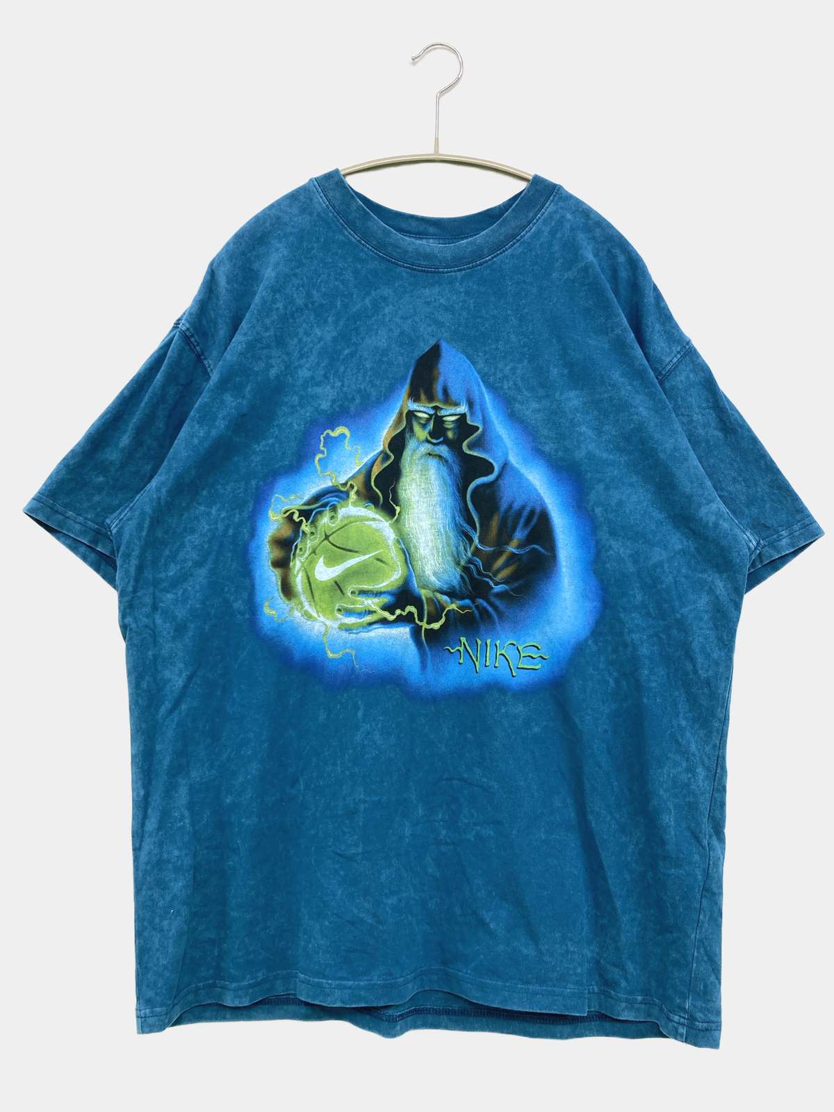 【中古】NIKE ナイキ Tシャツ/カットソー L ブルー 前面プリント ブランドロゴ ロング丈 半袖 クルーネック(丸首) メンズ レディース