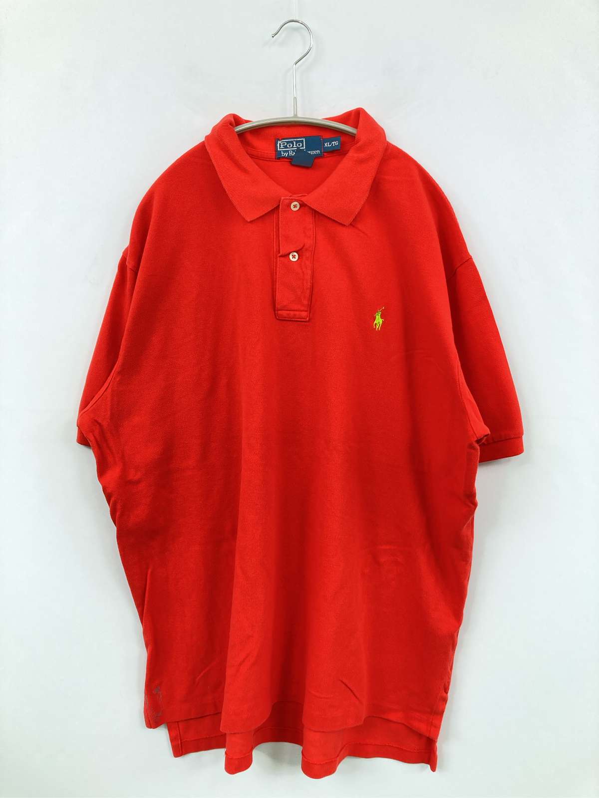 【中古】Polo by Ralph Lauren ポロバイラルフローレン ポロシャツ XL/TG レッド 無地 ワンポイント ブランドロゴ 刺繍 半袖 メンズ