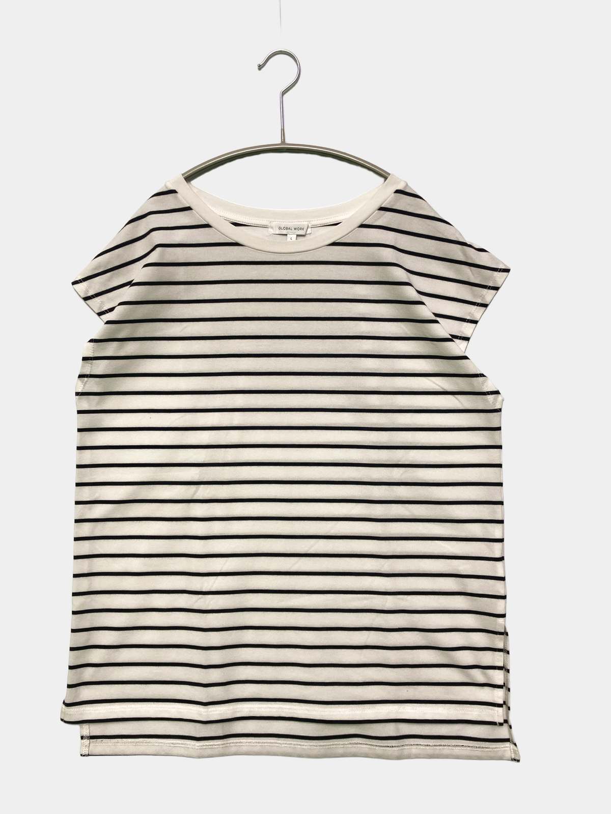 【中古】GLOBAL WORK グローバルワーク Tシャツ/カットソー L ホワイト ボーダー柄 ミドル丈 半袖 クルーネック(丸首) レディース digdig-10073056 digdig 楽天市場店 パッケージ画像