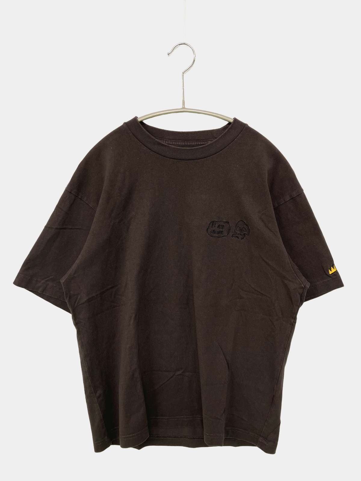【中古】UNIQLO UT ユニクロユーティー Tシャツ/カットソー S ブラック 無地 バックプリント ワンポイント ショート丈 半袖 クルーネック(丸首) レディース