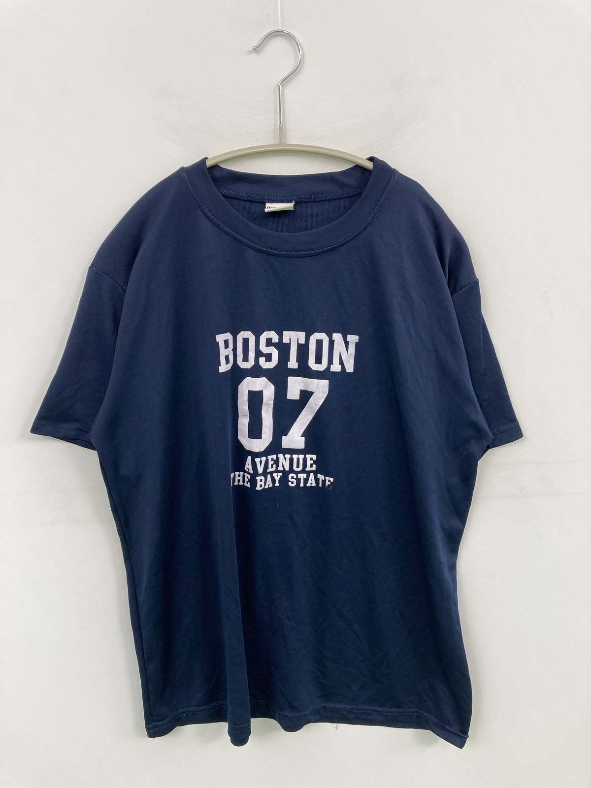 PREVOIR Tシャツ/カットソー L ネイビー 前面プリント ミドル丈 半袖 クルーネック(丸首) メンズ レディース