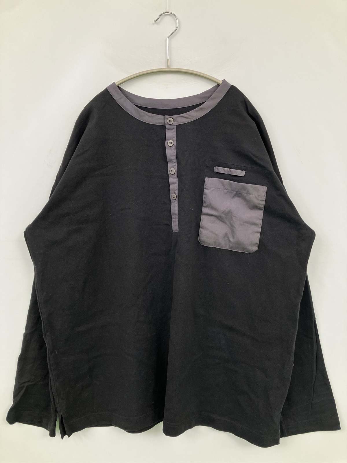 treecafe ツリーカフェ Tシャツ/カットソー F ブラック 無地 ミドル丈 長袖 ヘンリーネック レディース