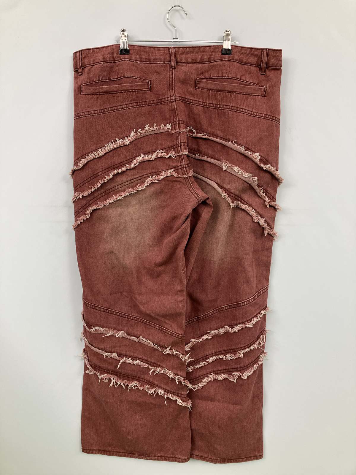 【中古】デニムパンツ XXL ブラウン フルレングス 無地 フリンジ ワイド・ルーズ ...