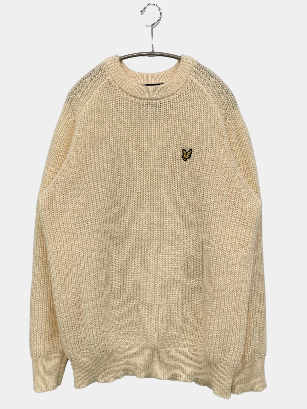 【中古】LYLE&SCOTT ライルアンドスコット ニット/セーター M ベージュ ワンポイント 無地 ロング丈 長袖 クルーネック(丸首) メンズ レディース