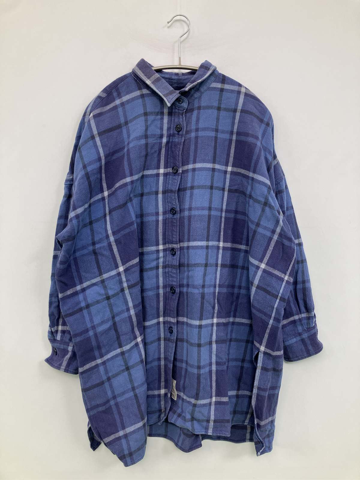 【中古】Sunny clouds サニークラウズ シャツ/ブラウス M ブルー コットン チェック柄 ロング丈 長袖 レギュラーカラー レディース